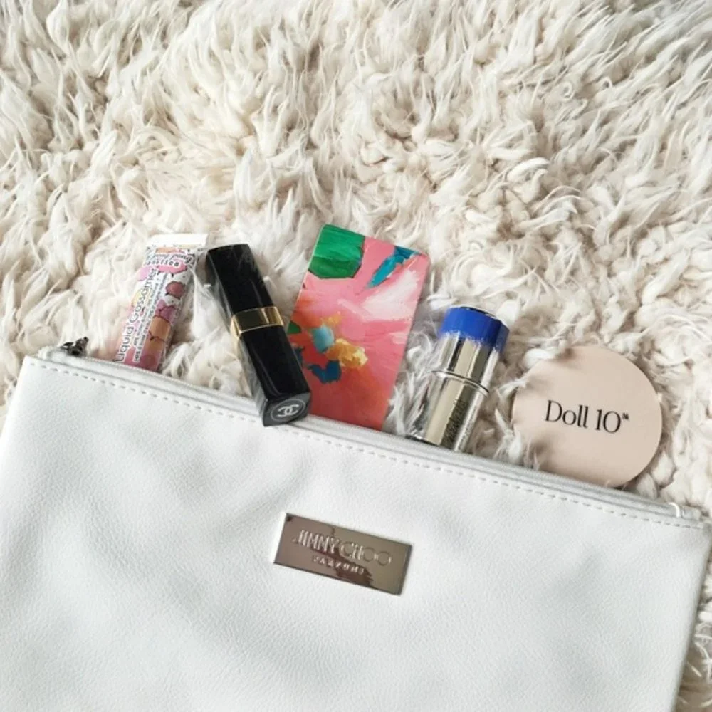 Jimmy Choo Parfums White & Gold Makeup Pouch, Cosmetic Travel Bag / Purse Clutch